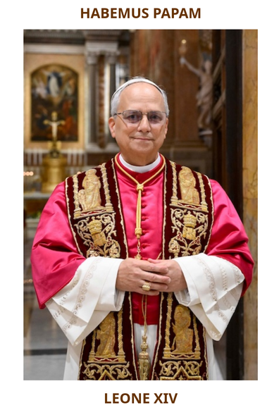 Bild vom neu gewählten Papst Leo XIV. in seinem päpstlichen Gewand. Darüber "HABEMUS PAPAM", darunter "LEONE XIV." (© vatican.va)