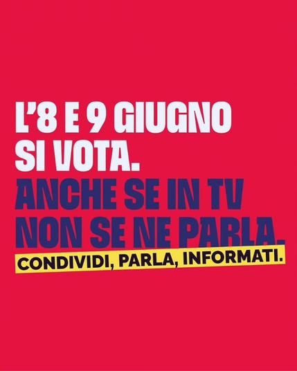 L'8 e 9 giugno si vota.

Anche se in TV non se ne parla.
Condividi, parla, informati.