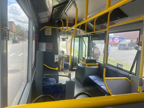interior of the midi running on the 23 salem express as it lays over outside the snhu arena