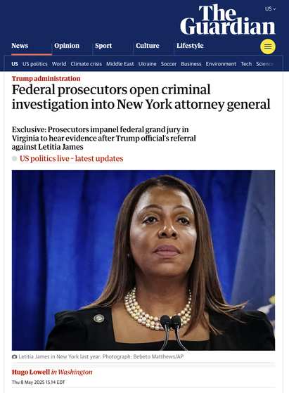 US Federal Prosecutors impanel federal grand jury in Virginia to hear evidence after Trump official’s referral against Letitia James