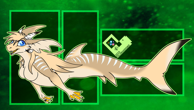 Digital art of a dragon character but with a shark tail for MerMay