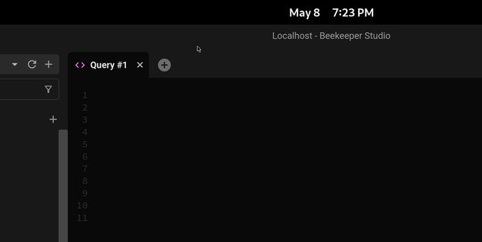screenshot showing tiny cursor when inside beekeeper studio flatpak