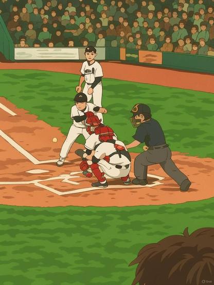 TWO catchers? and where's the bat?