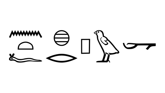 Hieroglyphs representing an ancient Egyptian sentence. Transliteration and translation are in the reply.
