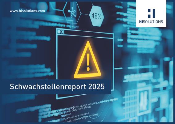 Bildtitel: Schwachstellenreport 2025
Im Hintergrund ist ein blau gefärbter Bildschirm mit einem Sicherheitsalarm abgebildet