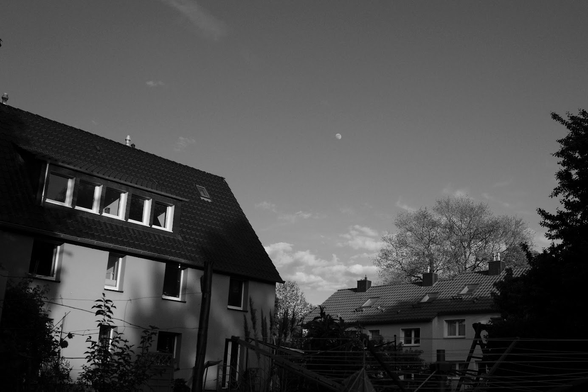 houses with the moon in the sky