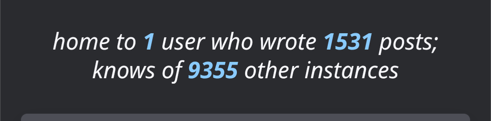 home to 1 user who wrote 1531 posts; knows of 9355 other instances