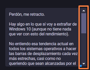 Captura de pantalla del sistema operativo Windows 10, mostrando su barra de desplazamiento no angosta.