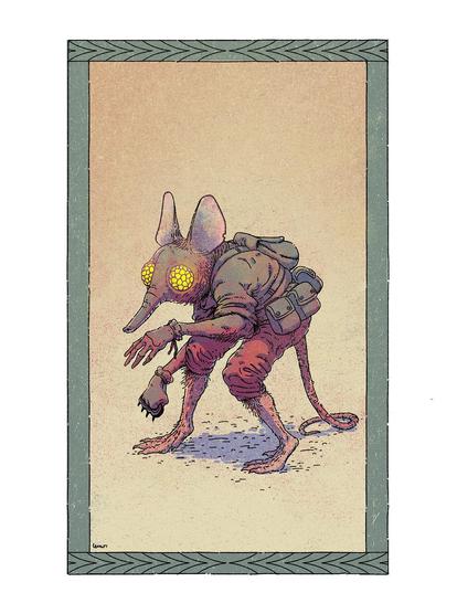 Illustration of a rat thief with strange insectoid eyes