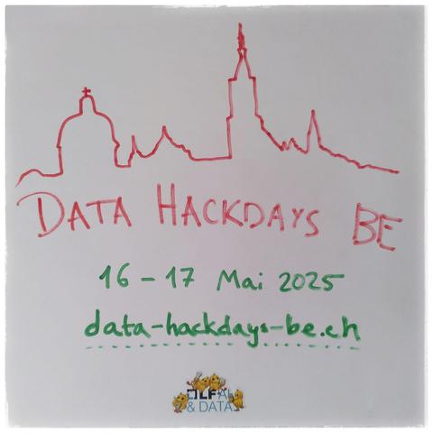 A handwritten invitation to the Data Hackdays in Bern on May 16-17, 2025