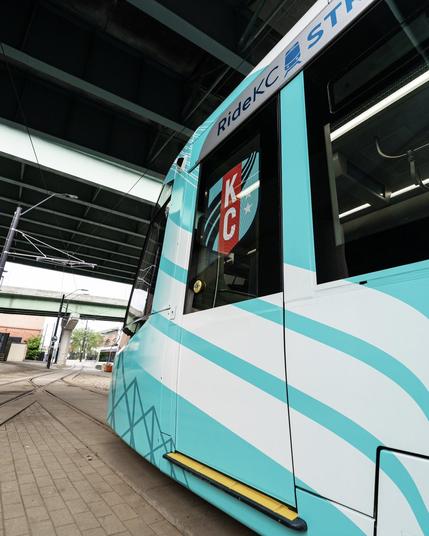 Close up photo of the side of the front of our new streetcar wrap