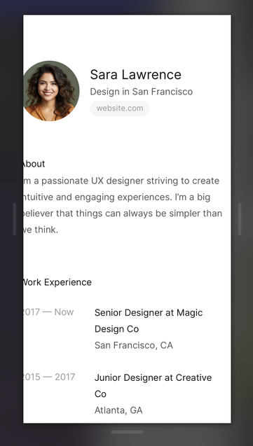 Screenshot of a demo Figma site, in a narrow browser window. The web page’s content doesn’t fit and is cropped off at the sides.