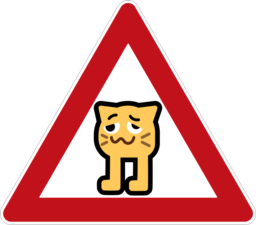 Eine "woozy legged neocat" in einem "Achtung" - Verkehrsschild!