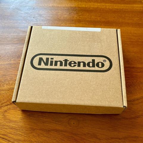 A brown cardboard box with a big Nintendo logo on the front
