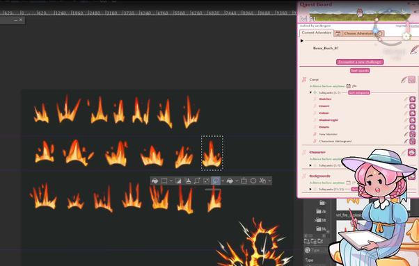 Stream Ausschnitt. Zu sehen sind Feuer Pinsel Details.