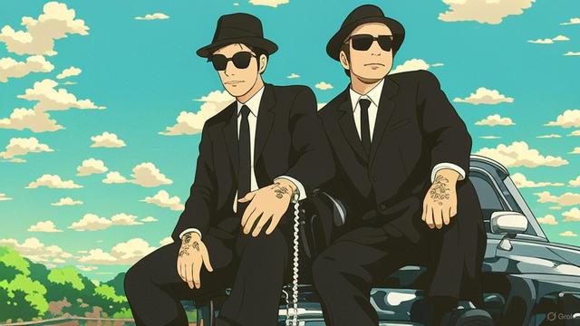 Dan Akroyd, John Belushi in anime form as The Blues Brothers.
