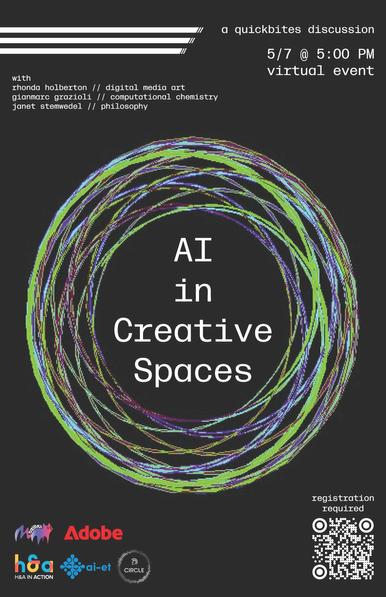 spirograph image with AI in creative spaces title of event on May 7 at san jose state university.