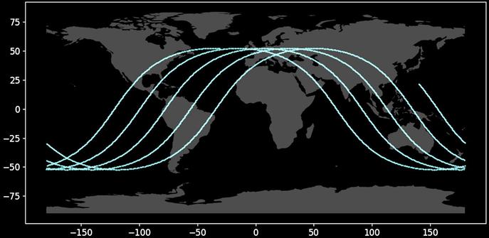 Braunschweig's prognosis, calculated at 14:00 UTC on 9 May, seeing a reentry between 2:20 and 9:20 UTC on 10 May - here is the corresponding ground track.