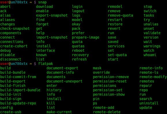 snap, as well as flatpack, come with process termination commands - those are tab-completion candidates for both flavours