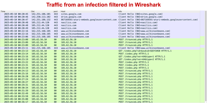 Traffic from a Koi Loader / Koi Stealer infection filtered in Wireshark.