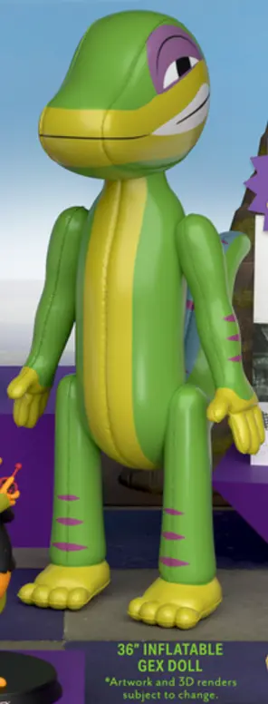 Inflatable doll of Gex as seen in promotions for the Tail Time special edition of the Gex Trilogy remastered release.

"36 inch inflatable Gex Doll
*Artwork and 3D renders subject to change."
