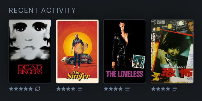 Letterboxd last four watched:  Dead Ringers, The Surfer, The Loveless, The Stranger