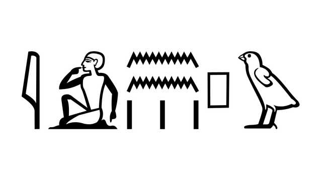 Hieroglyphs representing an ancient Egyptian sentence. Transliteration and translation are in the reply.