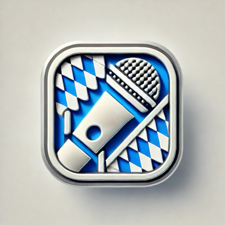 Bayernslam Logo: Stilisiertes Mikrophon auf Bayernflagge.