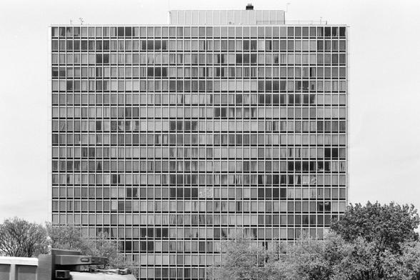 A very square and grid-like building