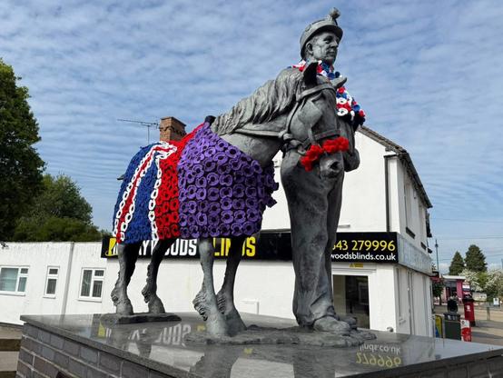 The SCAMP statue decked out as part of VE Day commemorations