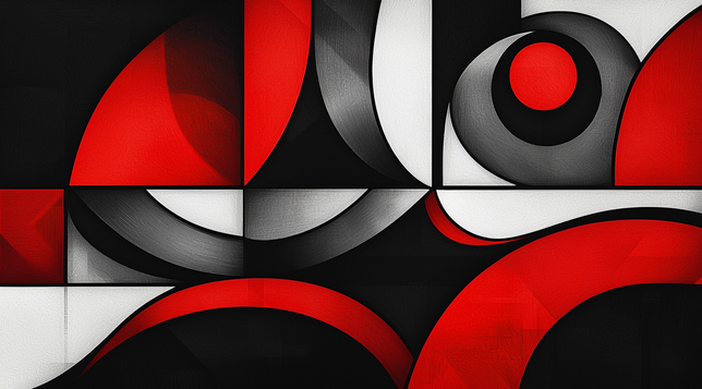 Pulsation Géométrique
Œuvre abstraite contemporaine aux formes fluides et contrastées en rouge, noir, blanc et gris, évoquant mouvement et équilibre.
Contemporary abstract piece with fluid, contrasting forms in red, black, white, and gray, evoking motion and balance.