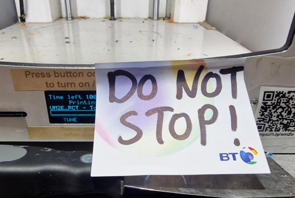 Post it note saying. Do not stop. 
The handwriting suggests the person who wrote it really meant it