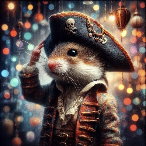 KI-Bild (DALL•E3):

Hamster Holly in seinem frischgebügelten Piratenoutfit. Das Hütchen sitzt auch!
