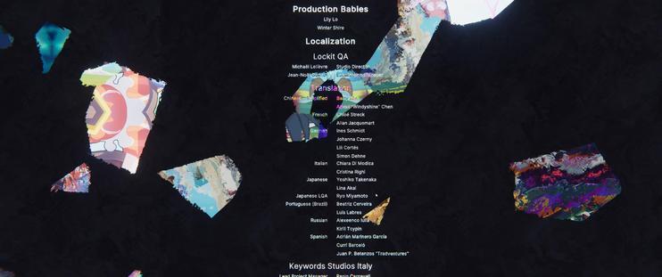 Sección de los títulos de crédito del videojuego Haste de la desarrolladora Landfall, en él se ven a los distintos equipos de Localización incluyendo a los traductores de francés, alemán, italiano, japonés, portugués, ruso y español.
Es bien.