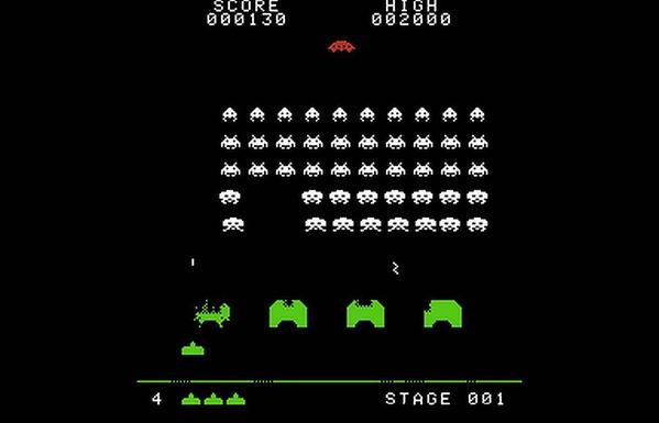 [ImageSource: LC-Games]

“The player defeats an alien and earns points by shooting it with the laser cannon. As more aliens are defeated, the alien’s movement and the game's music both speed up. Defeating all the aliens on-screen brings another wave that is more difficult, a loop which can continue endlessly".