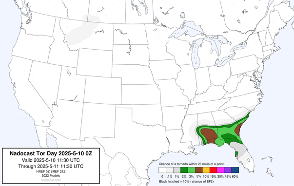 0z Day #Tornado Forecast - a map of the United States depicting areas of various colors to incidate tornado risks