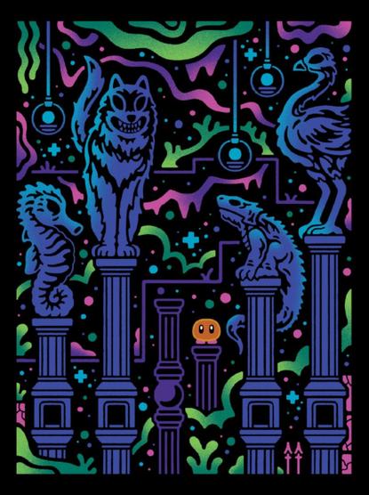 Vibrant, neon-colored illustration from Animal Well Design Works featuring a stylized wolf, ostrich, seahorse, and lizard standing on tall columns in a surreal, cosmic environment. In the center stands a small orange blob-like character with big eyes, surrounded by swirling patterns, hanging orbs, and geometric symbols in purple, green, and pink hues against a black background.

Developed over seven years by the remarkably talented Billy Basso, Animal Well is a development story for the ages—one that deserves to be detailed, documented, and celebrated for years to come. From long-lost prototypes to the unique challenges of solo development, this volume captures the spirit of creativity and preserves it for future generations—long after the internet fades, much like the game itself.


Revered for both its surface-level charm and the secrets buried deep within, Animal Well has inspired Animal Well: Design Works—a richly crafted celebration by Lost In Cult. Drawing on the game’s mystery and atmosphere, this 200+ page hardback book is accompanied by deluxe extras that channel the essence of what makes the experience so memorable.


Created in collaboration with Billy Basso, Dan Adelman, and the Bigmode team, Animal Well: Design Works offers a deep dive into the game’s development journey. With insights from Billy, Dan, Leah, and Dunkey, the book showcases everything from early builds and developmental screenshots to the creative process and feedback loops that shaped this indie g