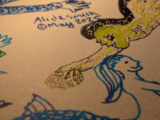 Detail of mer webbed hand, high sheen gold.