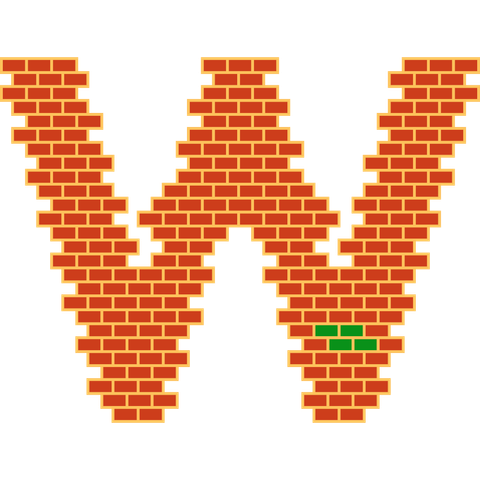 The logo for walls, it's a W made of bricks with a few green bricks in the lower right to indicate a terminal.