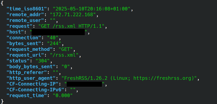 NGINX log, demonstrating the CF-Connecting-IP header