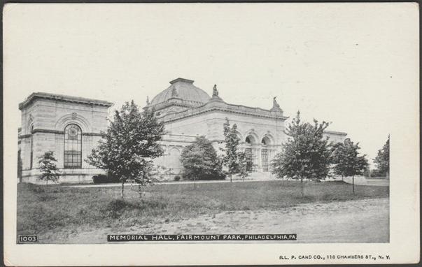 Printed monochrome postcard showing a view of the Memorial Hall at Fairmount Park in Philadelphia, Pennsylvania, USA.

Published by the Illustrated Post Card Co, New York, No 1003, undivided back, c.1905.

Postally unused.

Very good condition, with slight corner bumps.