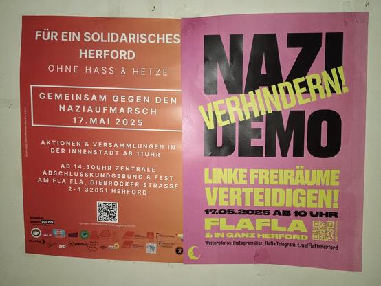 2 Plakate: Für ein solidarisches Herford / Nazidemo verhindern