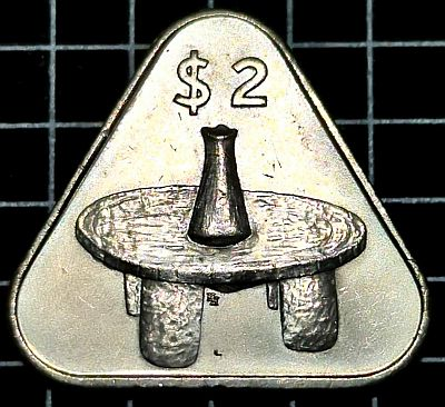 2010 Cook Islands $2 Reverse Mortar and pestle from Atiu Island. Script: Latin Lettering: $ 2 HH Engraver: Horst Hahne