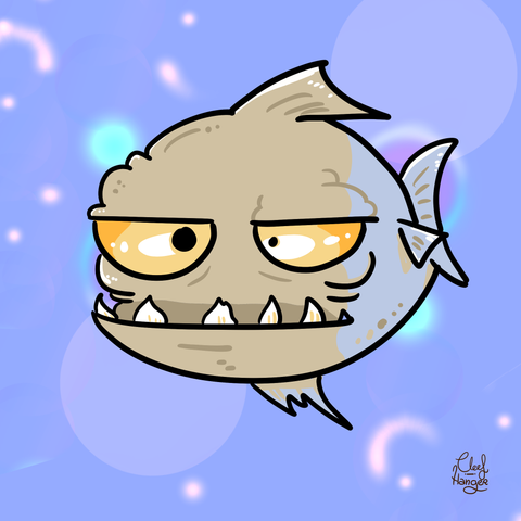 A fish with big eyes and an upper lip with teeth