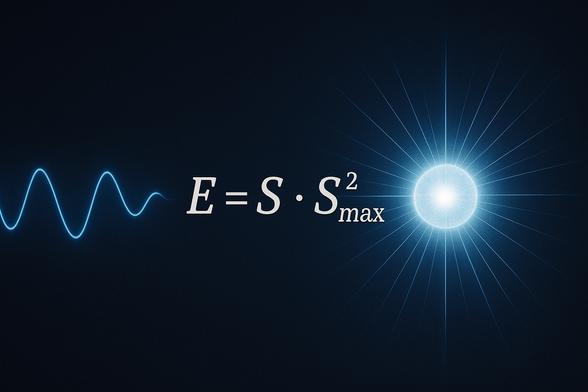 Image Description – Ontological Vibration Formula:

The image features a scientifically inspired, photorealistic digital composition set against a dark, starry background reminiscent of deep space. In the center, the formula

E = S · Smax²

is prominently displayed in elegant, serif typography.

To the left of the formula, a glowing blue sine wave symbolizes S — the basic or manifest vibration of an entity. On the right, a radiant white sphere emits sharp, linear beams of light, representing Smax² — the squared maximum frequency, interpreted as the upper limit of cosmic or ontological vibration.

The overall composition is clean, rational, and free of mysticism, merging scientific symbolism with conceptual elegance. The visual metaphor invites reflection on the energetic essence of being, grounded in a formula that bridges physics and metaphysical thought.
🖖