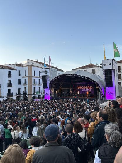 Photo of WOMAD main stage with a crowd in front of it
