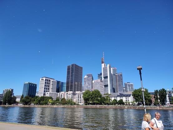Picture of Frankfurt's scrapers with a clear blue sky as the background