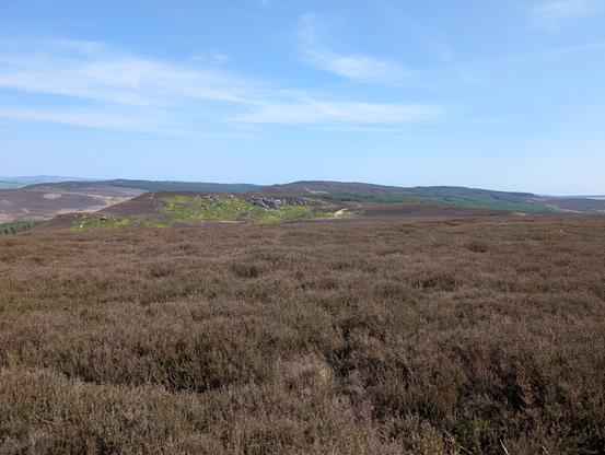 A view from Cartington hill to Long Crag. A gently sloped green hill