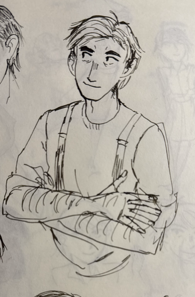 Photo of sketchbook page with my OC Jonathan, only in fountain pen