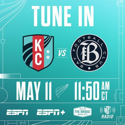 Tune In graphic for our match against Bay FC

MAY 11 11:50 AM CT
ESPN, ESPN+
90.9 FM The Bridge Kansas City
KC Current Radio